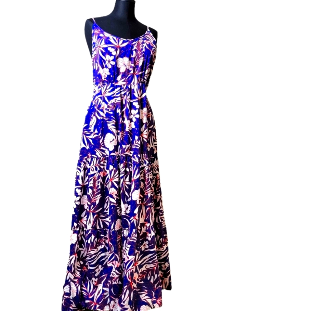 Goa Beachwear by Japna Strappy Tropical Print Ruffle Tie Back Hawaiian Dress